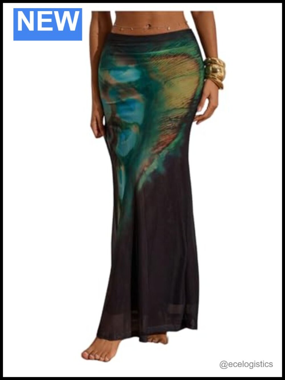 Women's Sheer Mesh Bodycon Maxi Skirt Low Waist Graphic Pencil Long Skirt